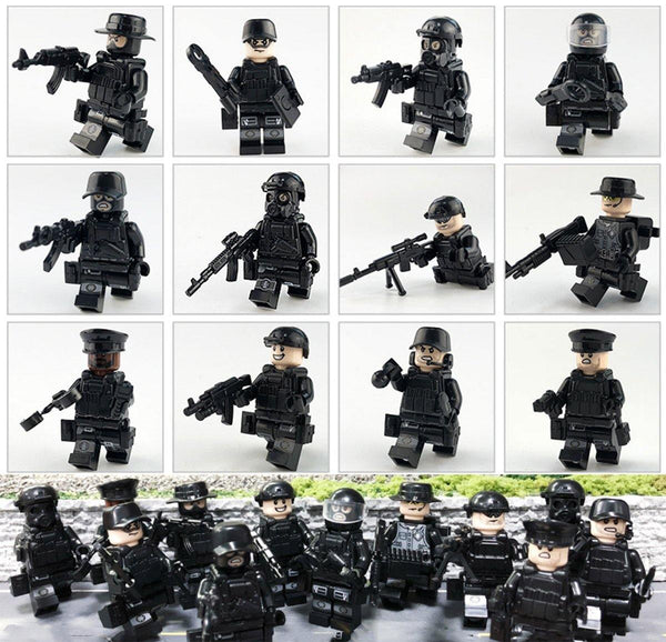 12 Police SWAT Lego Compatible Minifigures with Weapons Pack