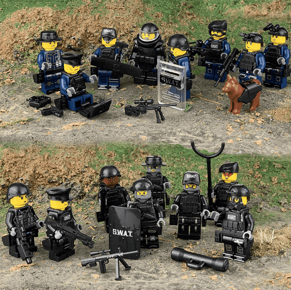 Bulk 16 Special Unit SWAT Police Lego Minifigures with Weapon Pack