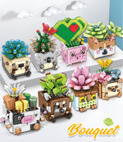 Mini Animal Potted Planters - SET of 4 Flower Pots Lego Style Building Block Set - A2ZOZMALL