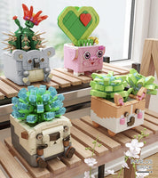 Mini Animal Potted Planters - SET of 4 Flower Pots Lego Style Building Block Set - A2ZOZMALL