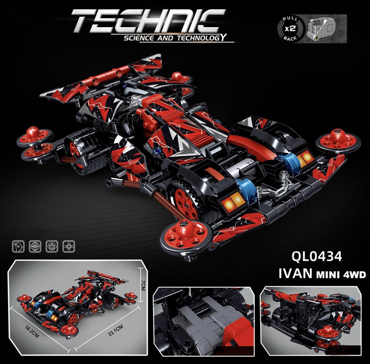 Mini 4WD Race Car Kit Technic Pull Back and Go Toy Gift Lego Compatibl ...